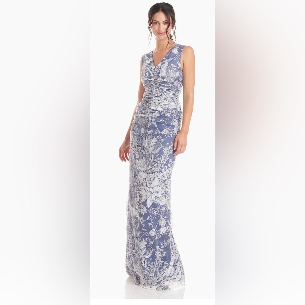NWT JS Collections Blue Maddison V-neck Column Gown Size 2